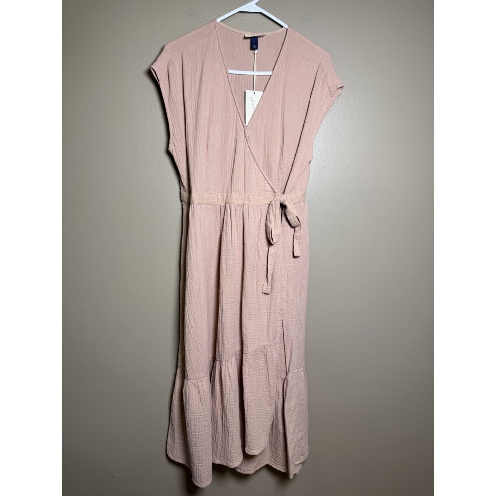 Universal Thread Mauve Pink Cotton Gauze Midi Wrap Dress L NWT - Picture 2 of 5